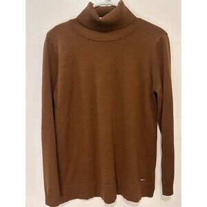 Calvin Klein Brown Turtleneck Sweater Medium Rayon Nylon Knit Pullover Medium